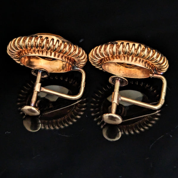 1940s Citrine 14k Yellow Gold Coiled Earrings Non Pierced Screw Vintage Retro