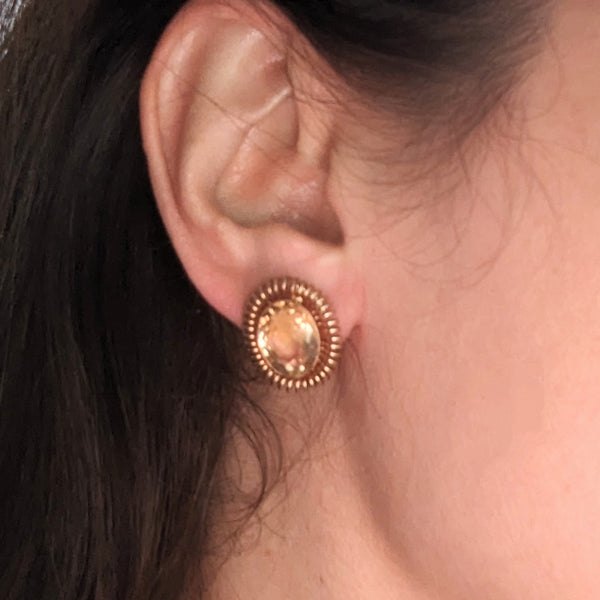 1940s Citrine 14k Yellow Gold Coiled Earrings Non Pierced Screw Vintage Retro