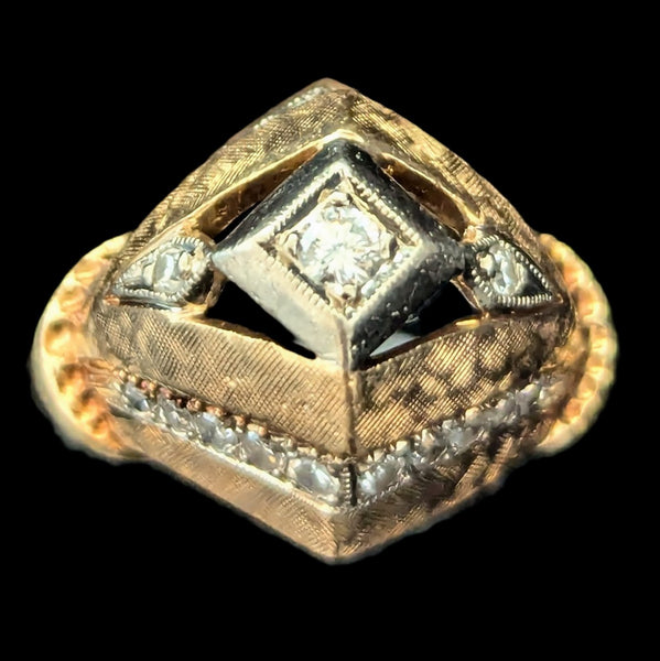 1940s Retro Era Diamonds 14k Yellow White Gold Dome Cocktail Ring Boule Vintage