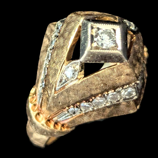 1940s Retro Era Diamonds 14k Yellow White Gold Dome Cocktail Ring Boule Vintage