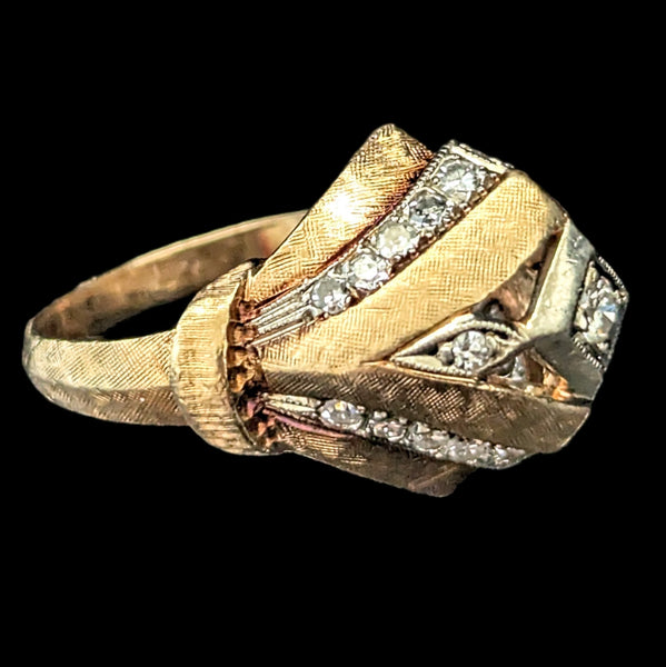 1940s Retro Era Diamonds 14k Yellow White Gold Dome Cocktail Ring Boule Vintage