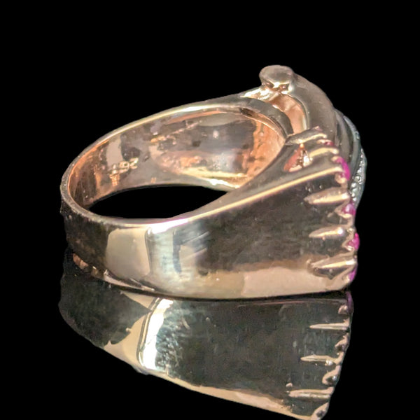 1940s Retro Era Diamonds Rubies 14k Rose Gold Palladium Belt Buckle Ring Vintage