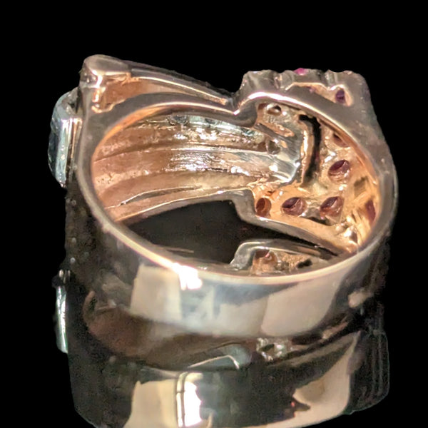 1940s Retro Era Diamonds Rubies 14k Rose Gold Palladium Belt Buckle Ring Vintage
