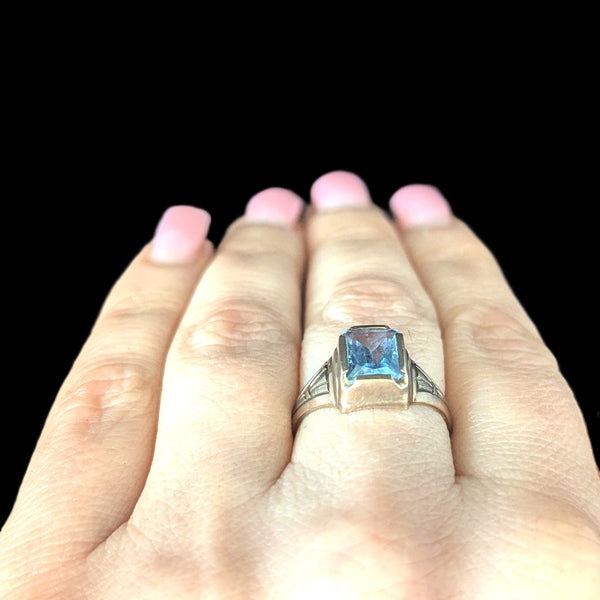 Vintage Blue Gemstone 10k Yellow Gold Ring Retro Estate Jewelry Gift