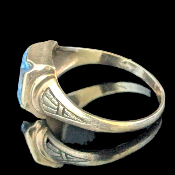 Vintage Blue Gemstone 10k Yellow Gold Ring Retro Estate Jewelry Gift