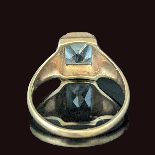 Vintage Blue Gemstone 10k Yellow Gold Ring Retro Estate Jewelry Gift