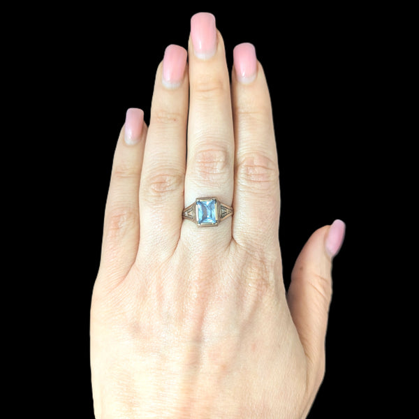 Vintage Blue Gemstone 10k Yellow Gold Ring Retro Estate Jewelry Gift