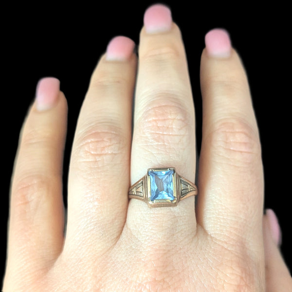 Vintage Blue Gemstone 10k Yellow Gold Ring Retro Estate Jewelry Gift