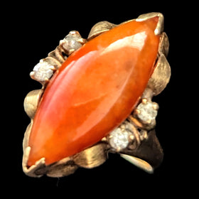 The Boerne - Retro Era Coral Daimonds 14k Yellow Gold Navette Cocktail Ring