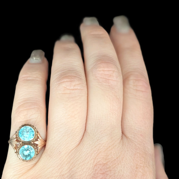 1940s Vintage Toi At Moi Blue Gemstone 14k Yellow Gold Ring Retro Era Estate