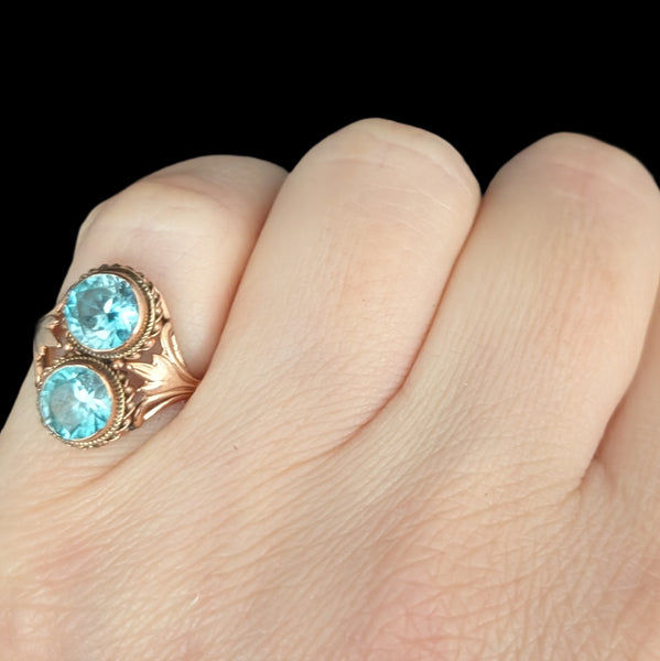 1940s Vintage Toi At Moi Blue Gemstone 14k Yellow Gold Ring Retro Era Estate