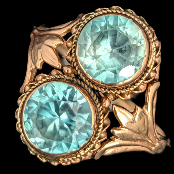 1940s Vintage Toi At Moi Blue Gemstone 14k Yellow Gold Ring Retro Era Estate