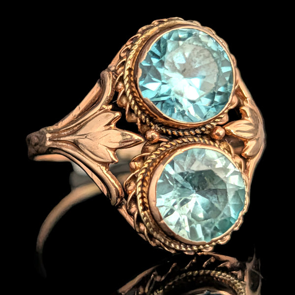 1940s Vintage Toi At Moi Blue Gemstone 14k Yellow Gold Ring Retro Era Estate