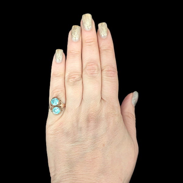 1940s Vintage Toi At Moi Blue Gemstone 14k Yellow Gold Ring Retro Era Estate