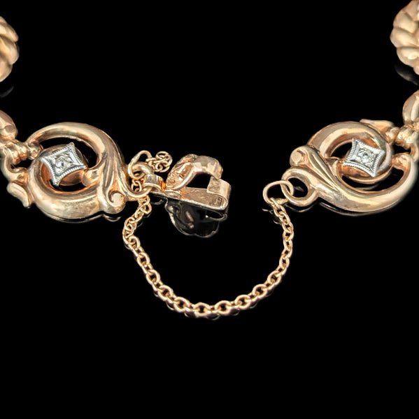 1940s Vintage Blue Zircon Diamonds 10K Yellow Gold Bracelet by ESEMCO Retro Gift 