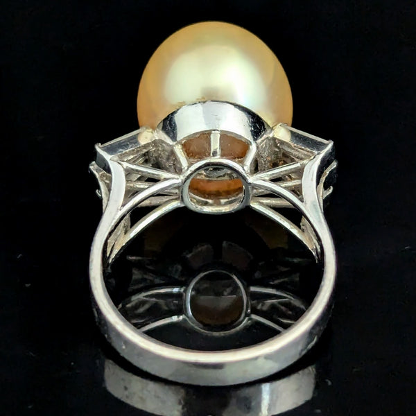 1950s Large Golden Pearl Diamonds 14k White Gold Cocktail Ring Vintage Retro