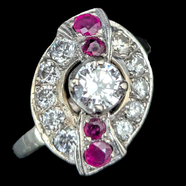 1950s Diamond Ruby 14k White Gold Ring Vintage Estate Jewelry Statement Gift