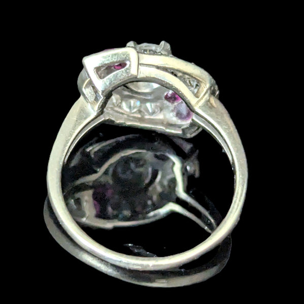 1950s Diamond Ruby 14k White Gold Ring Vintage Estate Jewelry Statement Gift