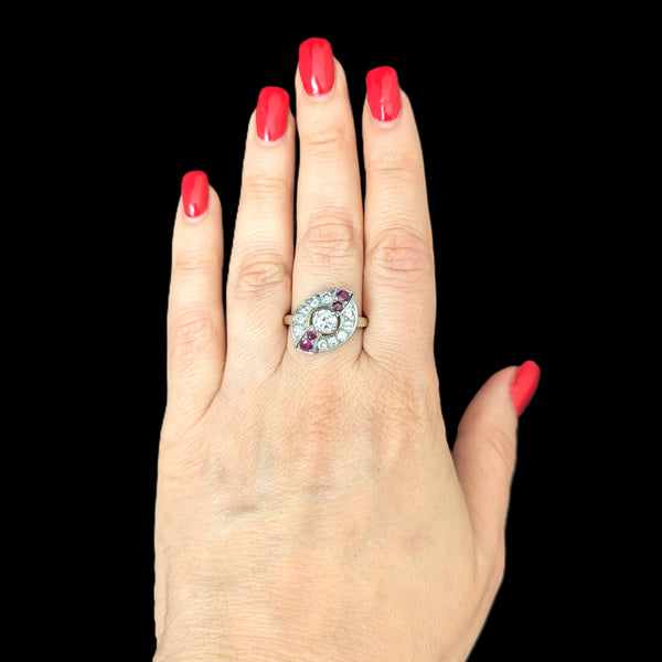 1950s Diamond Ruby 14k White Gold Ring Vintage Estate Jewelry Statement Gift