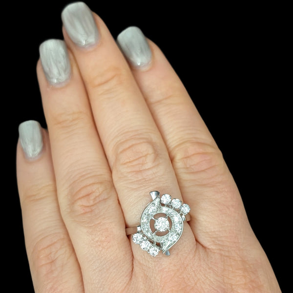 Langford - 1950s Diamonds Platinum Cocktail Ring Vintage