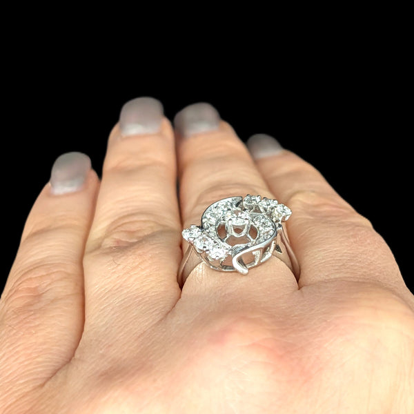 Langford - 1950s Diamonds Platinum Cocktail Ring Vintage