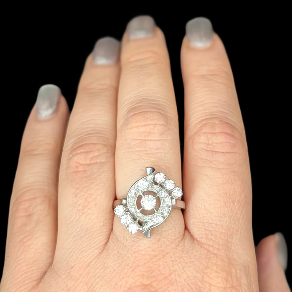 Langford - 1950s Diamonds Platinum Cocktail Ring Vintage