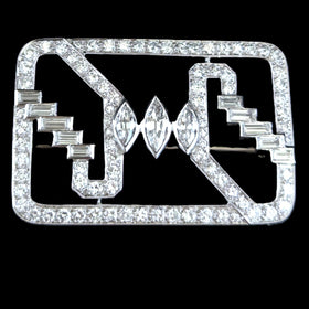 1950s Diamonds Platinum White Gold Brooch Pin Vintage Retro Mid Century Gift 