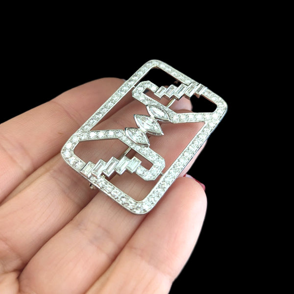 1950s Diamonds Platinum White Gold Brooch Pin Vintage Retro Mid Century Gift 