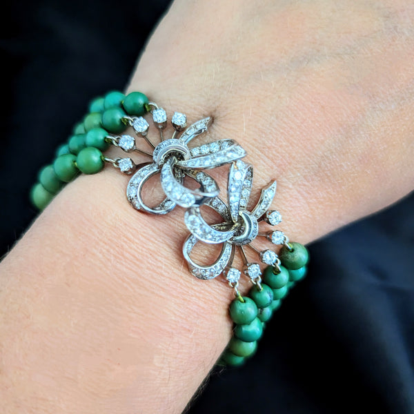 1950s 3.5ct Diamonds Turquoise Platinum Bracelet Retro Vintage Estate Impressive