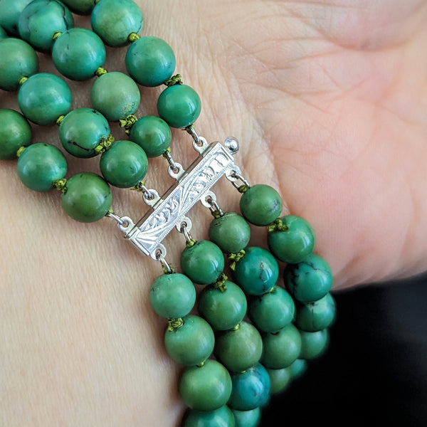 1950s 3.5ct Diamonds Turquoise Platinum Bracelet Retro Vintage Estate Impressive