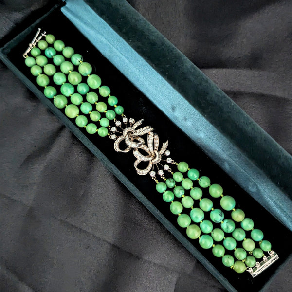 1950s 3.5ct Diamonds Turquoise Platinum Bracelet Retro Vintage Estate Impressive
