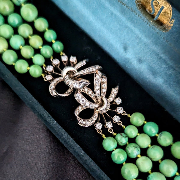 1950s 3.5ct Diamonds Turquoise Platinum Bracelet Retro Vintage Estate Impressive