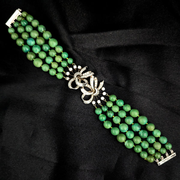 1950s 3.5ct Diamonds Turquoise Platinum Bracelet Retro Vintage Estate Impressive