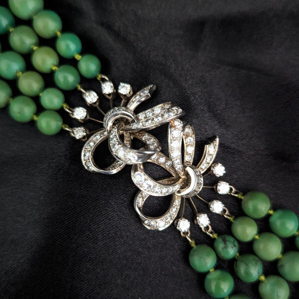 1950s 3.5ct Diamonds Turquoise Platinum Bracelet Retro Vintage Estate Impressive