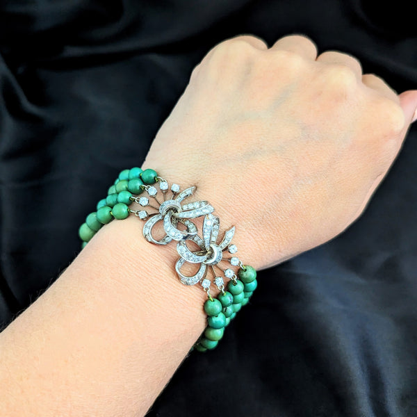 1950s 3.5ct Diamonds Turquoise Platinum Bracelet Retro Vintage Estate Impressive