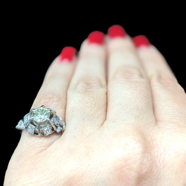 1950s GIA Natural Diamond Platinum Ring Engagement Statement Vintage Retro Gift