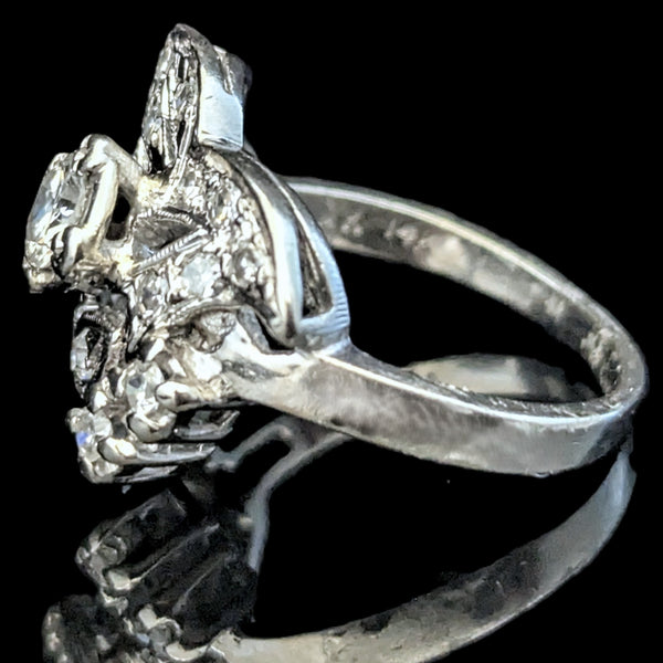 1950s Natural Diamonds 14k White Gold Statement Ring Retro Vintage Estate Jewelry