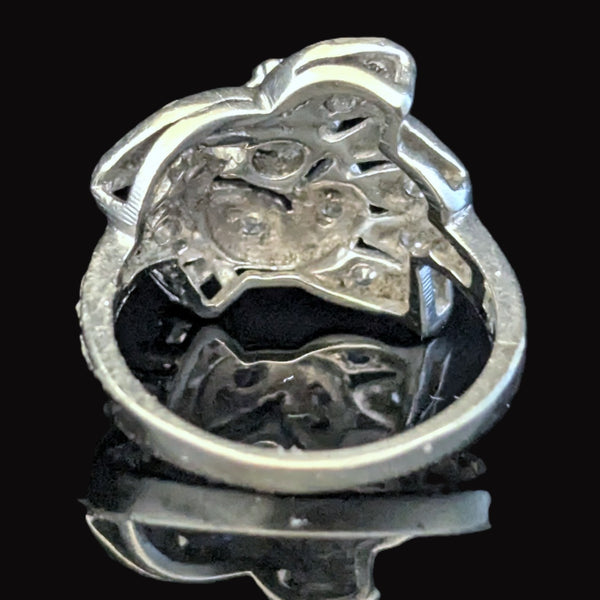 1950s Natural Diamonds 14k White Gold Statement Ring Retro Vintage Estate Jewelry