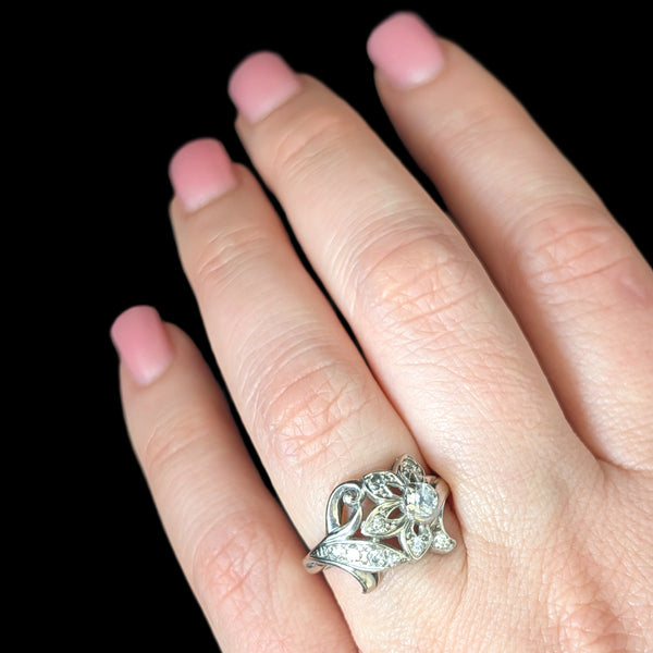 Tyler - 1950s Old Mine Cut Diamond 10k White Gold Cocktail Vintage Ring