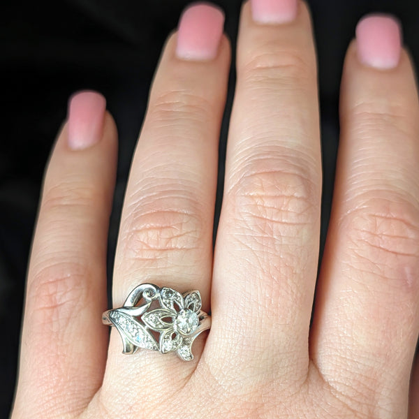 Tyler - 1950s Old Mine Cut Diamond 10k White Gold Cocktail Vintage Ring