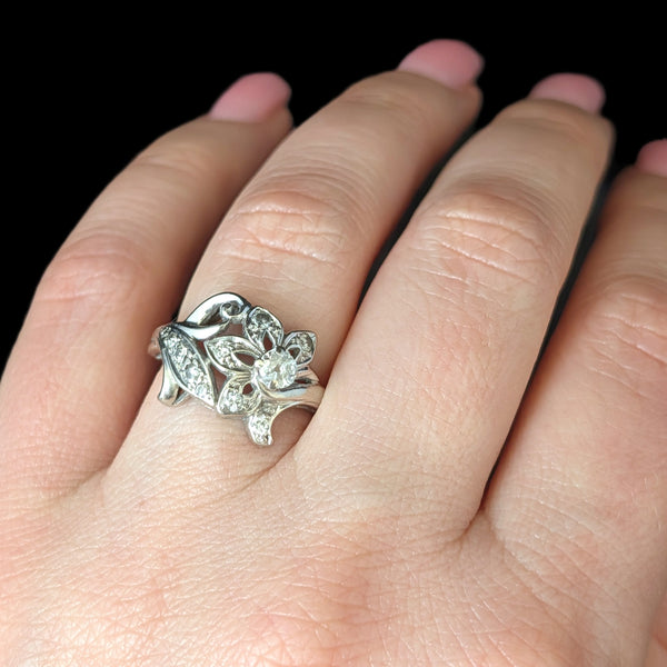 Tyler - 1950s Old Mine Cut Diamond 10k White Gold Cocktail Vintage Ring