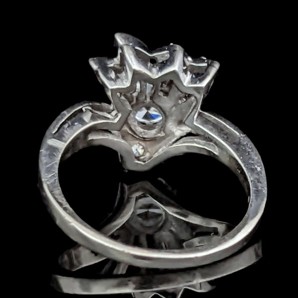 1940s Vintage Diamond 14k White Gold Ring Round Baguette Estate Statement Gift 