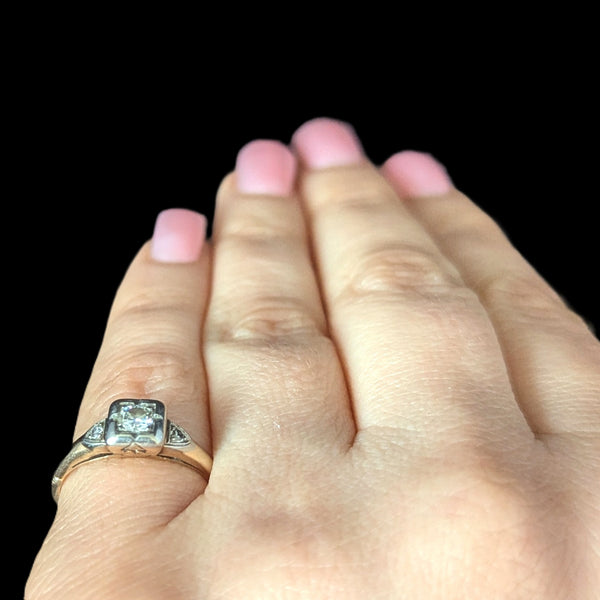 1950s Vintage Diamond 14k White Yellow Gold Ring Promise Engagement Mid Century