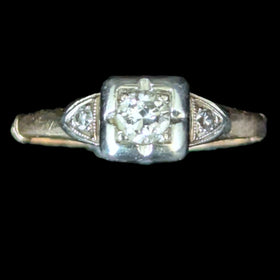 1950s Vintage Diamond 14k White Yellow Gold Ring Promise Engagement Mid Century