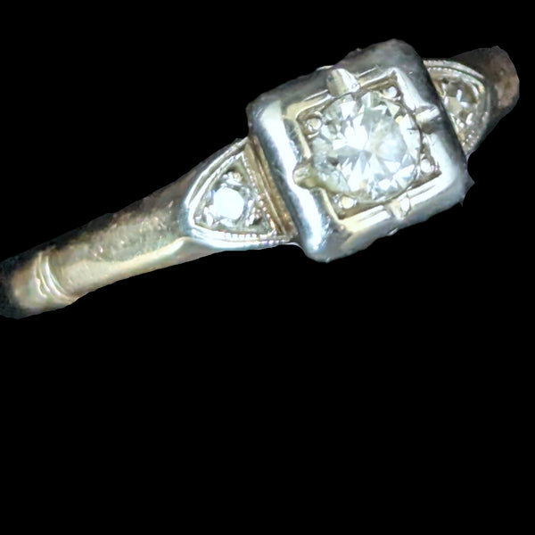 1950s Vintage Diamond 14k White Yellow Gold Ring Promise Engagement Mid Century