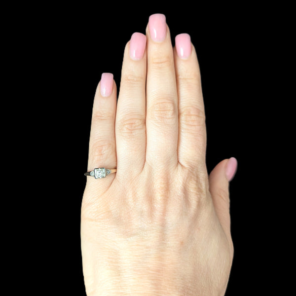 1950s Vintage Diamond 14k White Yellow Gold Ring Promise Engagement Mid Century