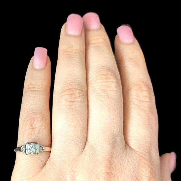 1950s Vintage Diamond 14k White Yellow Gold Ring Promise Engagement Mid Century