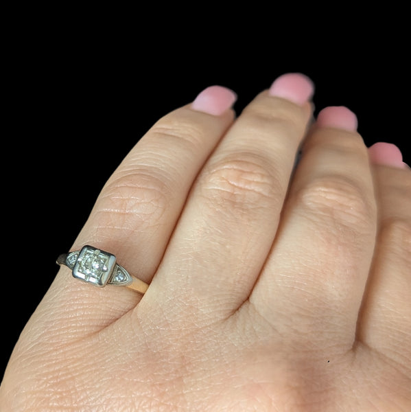 1950s Vintage Diamond 14k White Yellow Gold Ring Promise Engagement Mid Century