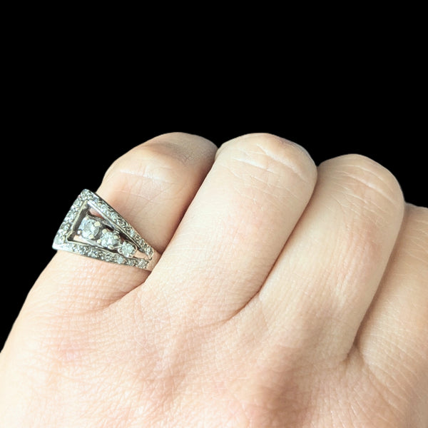 1950s Vintage Diamonds 14k White Gold Belt Buckle Ring Statement Retro Estate