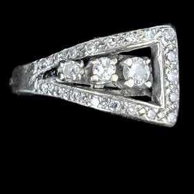 1950s Vintage Diamonds 14k White Gold Belt Buckle Ring Statement Retro Estate